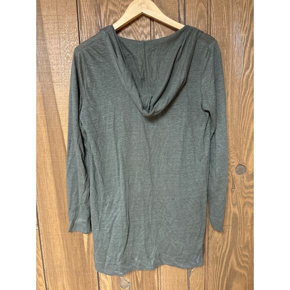 Women’s Tahari 100% Linen Open Front Hooded Layering Army Green Cardigan Size S - Picture 6 of 7